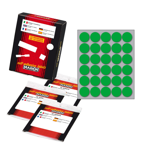 Etichetta adesiva verde tonda D22mm (10fogli x 30etichette Markin